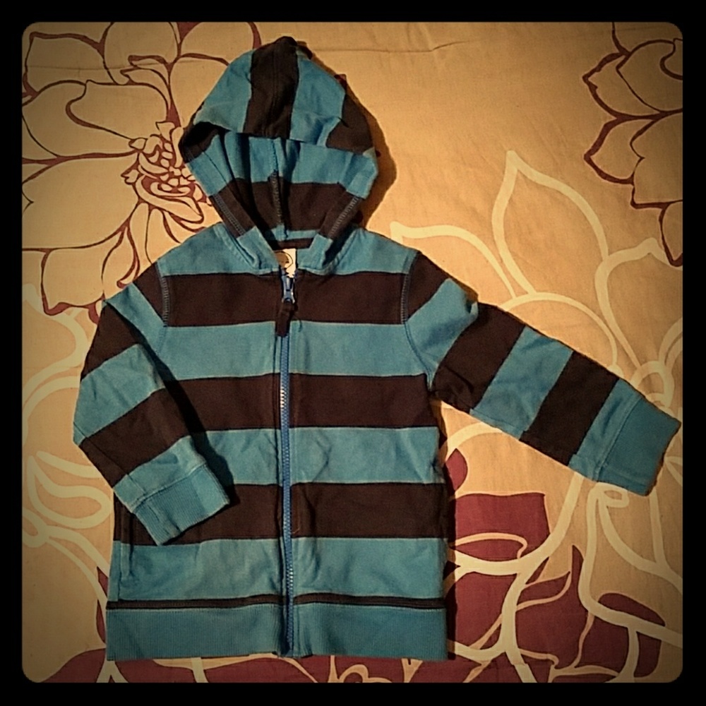 Striped zip hoodie with pockets.